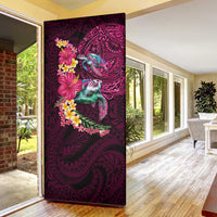 Hawaiian Plumeria and Hibiscus with Turtles Door Cover Polynesian Art Red Color LT03 - Polynesian Pride