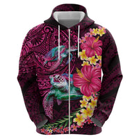 Hawaiian Plumeria and Hibiscus with Turtles Hoodie Polynesian Art Red Color LT03 - Polynesian Pride