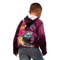 Hawaiian Plumeria and Hibiscus with Turtles Kid Hoodie Polynesian Art Red Color - Polynesian Pride