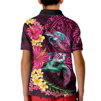 Hawaiian Plumeria and Hibiscus with Turtles Kid Polo Shirt Polynesian Art Red Color LT03 - Polynesian Pride