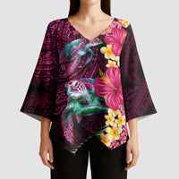 Hawaiian Plumeria and Hibiscus with Turtles Kimono Sleeve Blouse Polynesian Art Red Color LT03 - Polynesian Pride