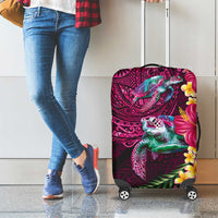 Hawaiian Plumeria and Hibiscus with Turtles Luggage Cover Polynesian Art Red Color LT03 - Polynesian Pride