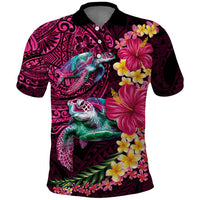 Hawaiian Plumeria and Hibiscus with Turtles Polo Shirt Polynesian Art Red Color LT03 Red - Polynesian Pride