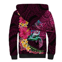 Hawaiian Plumeria and Hibiscus with Turtles Sherpa Hoodie Polynesian Art Red Color LT03 - Polynesian Pride