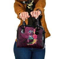 Hawaiian Plumeria and Hibiscus with Turtles Shoulder Handbag Polynesian Art Red Color - Polynesian Pride