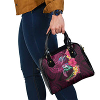 Hawaiian Plumeria and Hibiscus with Turtles Shoulder Handbag Polynesian Art Red Color - Polynesian Pride