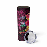 Hawaiian Plumeria and Hibiscus with Turtles Skinny Tumbler Polynesian Art Red Color LT03 - Polynesian Pride