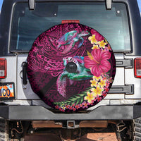 Hawaiian Plumeria and Hibiscus with Turtles Spare Tire Cover Polynesian Art Red Color LT03 Red - Polynesian Pride