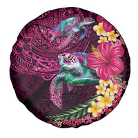 Hawaiian Plumeria and Hibiscus with Turtles Spare Tire Cover Polynesian Art Red Color LT03 - Polynesian Pride