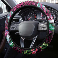 Hawaiian Plumeria and Hibiscus with Turtles Steering Wheel Cover Polynesian Art Red Color LT03 - Polynesian Pride
