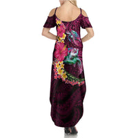 Hawaiian Plumeria and Hibiscus with Turtles Summer Maxi Dress Polynesian Art Red Color LT03 - Polynesian Pride