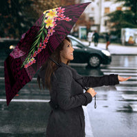Hawaiian Plumeria and Hibiscus with Turtles Umbrella Polynesian Art Red Color - Polynesian Pride