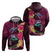 Hawaiian Plumeria and Hibiscus with Turtles Zip Hoodie Polynesian Art Red Color LT03 - Polynesian Pride