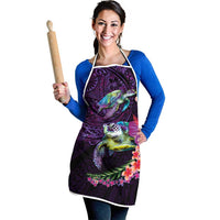 Hawaiian Plumeria and Hibiscus with Turtles Apron Polynesian Art Purple Color - Polynesian Pride