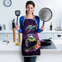 Hawaiian Plumeria and Hibiscus with Turtles Apron Polynesian Art Purple Color - Polynesian Pride