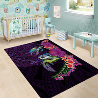 Hawaiian Plumeria and Hibiscus with Turtles Area Rug Polynesian Art Purple Color LT03 - Polynesian Pride