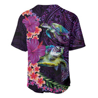Hawaiian Plumeria and Hibiscus with Turtles Baseball Jersey Polynesian Art Purple Color LT03 - Polynesian Pride