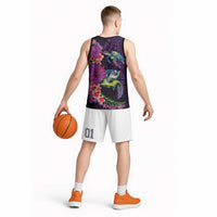 Hawaiian Plumeria and Hibiscus with Turtles Basketball Jersey Polynesian Art Purple Color LT03 - Polynesian Pride