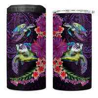 Hawaiian Plumeria and Hibiscus with Turtles 4 in 1 Can Cooler Tumbler Polynesian Art Purple Color LT03 One Size: 16 oz Purple - Polynesian Pride
