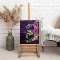 Hawaiian Plumeria and Hibiscus with Turtles Canvas Wall Art Polynesian Art Purple Color LT03 - Polynesian Pride