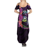 Hawaiian Plumeria and Hibiscus with Turtles Family Matching Summer Maxi Dress and Hawaiian Shirt Polynesian Art Purple Color LT03 - Polynesian Pride