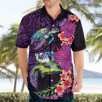 Hawaiian Plumeria and Hibiscus with Turtles Hawaiian Shirt Polynesian Art Purple Color LT03 - Polynesian Pride