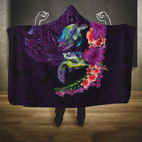 Hawaiian Plumeria and Hibiscus with Turtles Hooded Blanket Polynesian Art Purple Color LT03 - Polynesian Pride