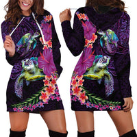 Hawaiian Plumeria and Hibiscus with Turtles Hoodie Dress Polynesian Art Purple Color LT03 - Polynesian Pride