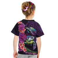 Hawaiian Plumeria and Hibiscus with Turtles Kid T Shirt Polynesian Art Purple Color LT03 - Polynesian Pride