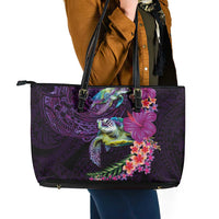 Hawaiian Plumeria and Hibiscus with Turtles Leather Tote Bag Polynesian Art Purple Color LT03 - Polynesian Pride