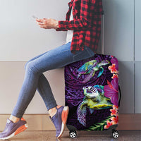 Hawaiian Plumeria and Hibiscus with Turtles Luggage Cover Polynesian Art Purple Color LT03 - Polynesian Pride