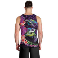Hawaiian Plumeria and Hibiscus with Turtles Men Tank Top Polynesian Art Purple Color LT03 - Polynesian Pride