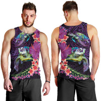Hawaiian Plumeria and Hibiscus with Turtles Men Tank Top Polynesian Art Purple Color LT03 - Polynesian Pride