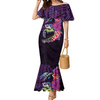 Hawaiian Plumeria and Hibiscus with Turtles Mermaid Dress Polynesian Art Purple Color LT03 Women Purple - Polynesian Pride