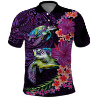 Hawaiian Plumeria and Hibiscus with Turtles Polo Shirt Polynesian Art Purple Color LT03 Purple - Polynesian Pride