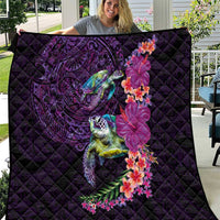 Hawaiian Plumeria and Hibiscus with Turtles Quilt Polynesian Art Purple Color LT03 Purple - Polynesian Pride