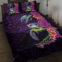 Hawaiian Plumeria and Hibiscus with Turtles Quilt Bed Set Polynesian Art Purple Color LT03 Purple - Polynesian Pride