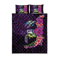 Hawaiian Plumeria and Hibiscus with Turtles Quilt Bed Set Polynesian Art Purple Color LT03 - Polynesian Pride