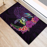 Hawaiian Plumeria and Hibiscus with Turtles Rubber Doormat Polynesian Art Purple Color LT03 - Polynesian Pride