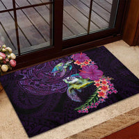 Hawaiian Plumeria and Hibiscus with Turtles Rubber Doormat Polynesian Art Purple Color LT03 - Polynesian Pride