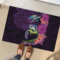 Hawaiian Plumeria and Hibiscus with Turtles Rubber Doormat Polynesian Art Purple Color LT03 - Polynesian Pride