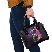 Hawaiian Plumeria and Hibiscus with Turtles Shoulder Handbag Polynesian Art Purple Color LT03 - Polynesian Pride
