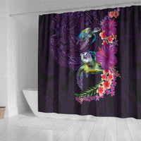 Hawaiian Plumeria and Hibiscus with Turtles Shower Curtain Polynesian Art Purple Color LT03 - Polynesian Pride