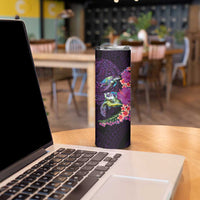 Hawaiian Plumeria and Hibiscus with Turtles Skinny Tumbler Polynesian Art Purple Color LT03 - Polynesian Pride
