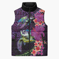 Hawaiian Plumeria and Hibiscus with Turtles Sleeveless Puffer Jacket Polynesian Art Purple Color LT03 Unisex Purple - Polynesian Pride