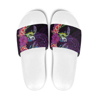 Hawaiian Plumeria and Hibiscus with Turtles Slide Sandals Polynesian Art Purple Color LT03 Purple - Polynesian Pride
