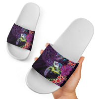 Hawaiian Plumeria and Hibiscus with Turtles Slide Sandals Polynesian Art Purple Color LT03 - Polynesian Pride