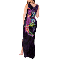 Hawaiian Plumeria and Hibiscus with Turtles Tank Maxi Dress Polynesian Art Purple Color LT03 - Polynesian Pride