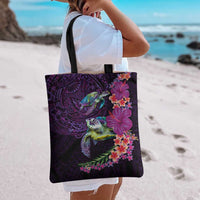 Hawaiian Plumeria and Hibiscus with Turtles Tote Bag Polynesian Art Purple Color LT03 - Polynesian Pride