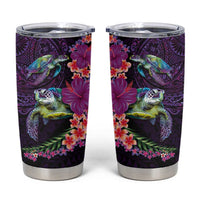 Hawaiian Plumeria and Hibiscus with Turtles Tumbler Cup Polynesian Art Purple Color LT03 Purple - Polynesian Pride